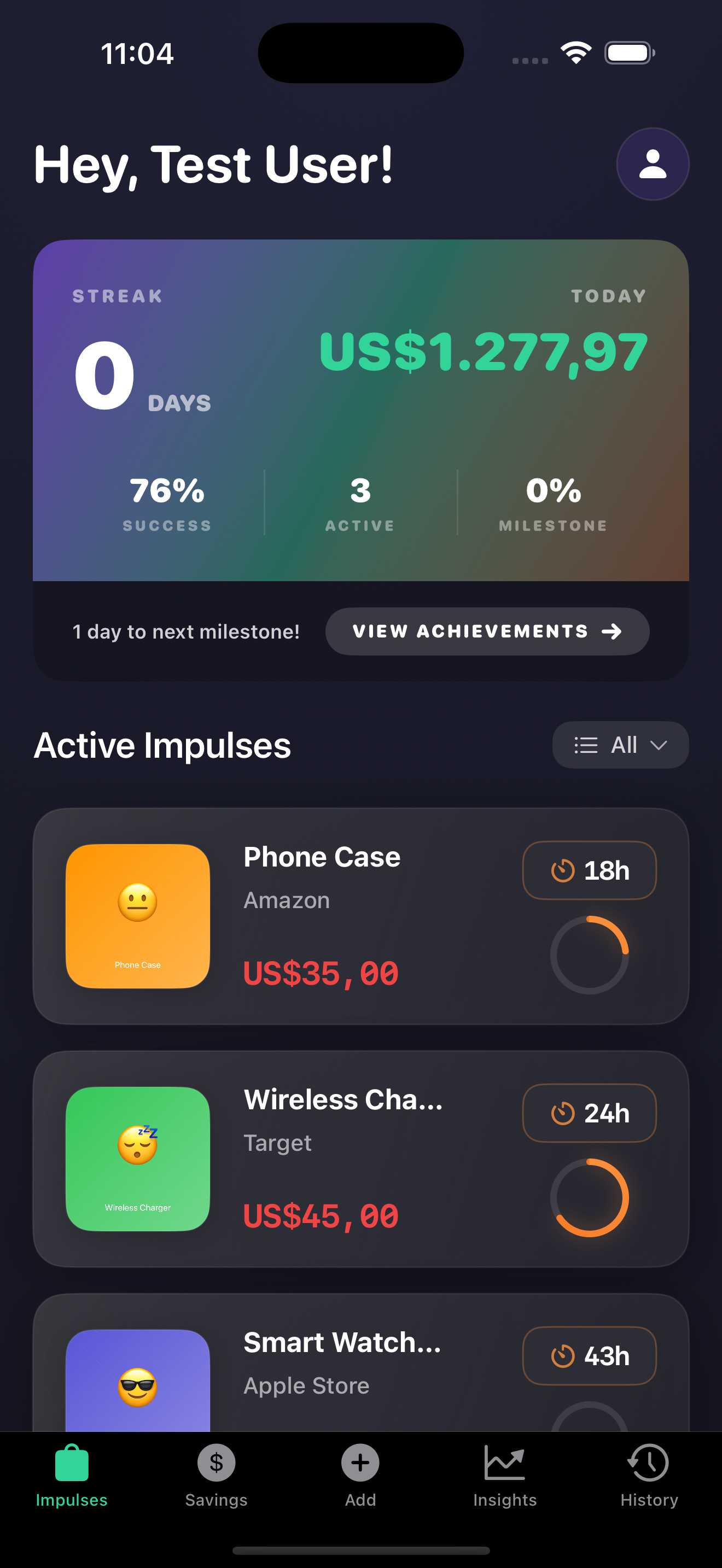 SpendShield App Interface - Impulse Control Dashboard